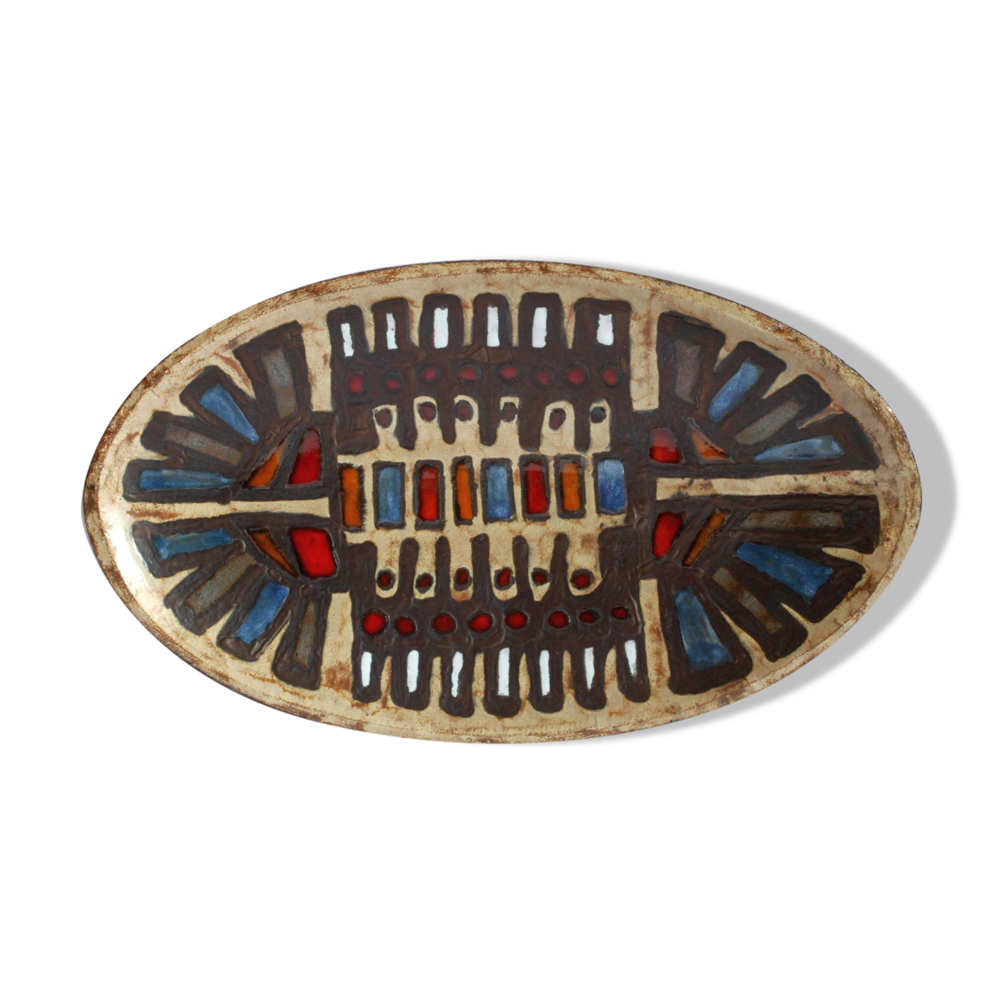 Abstract Brutalist Ceramic Centerpiece Plate by Perignem, Belgium, 1960s.