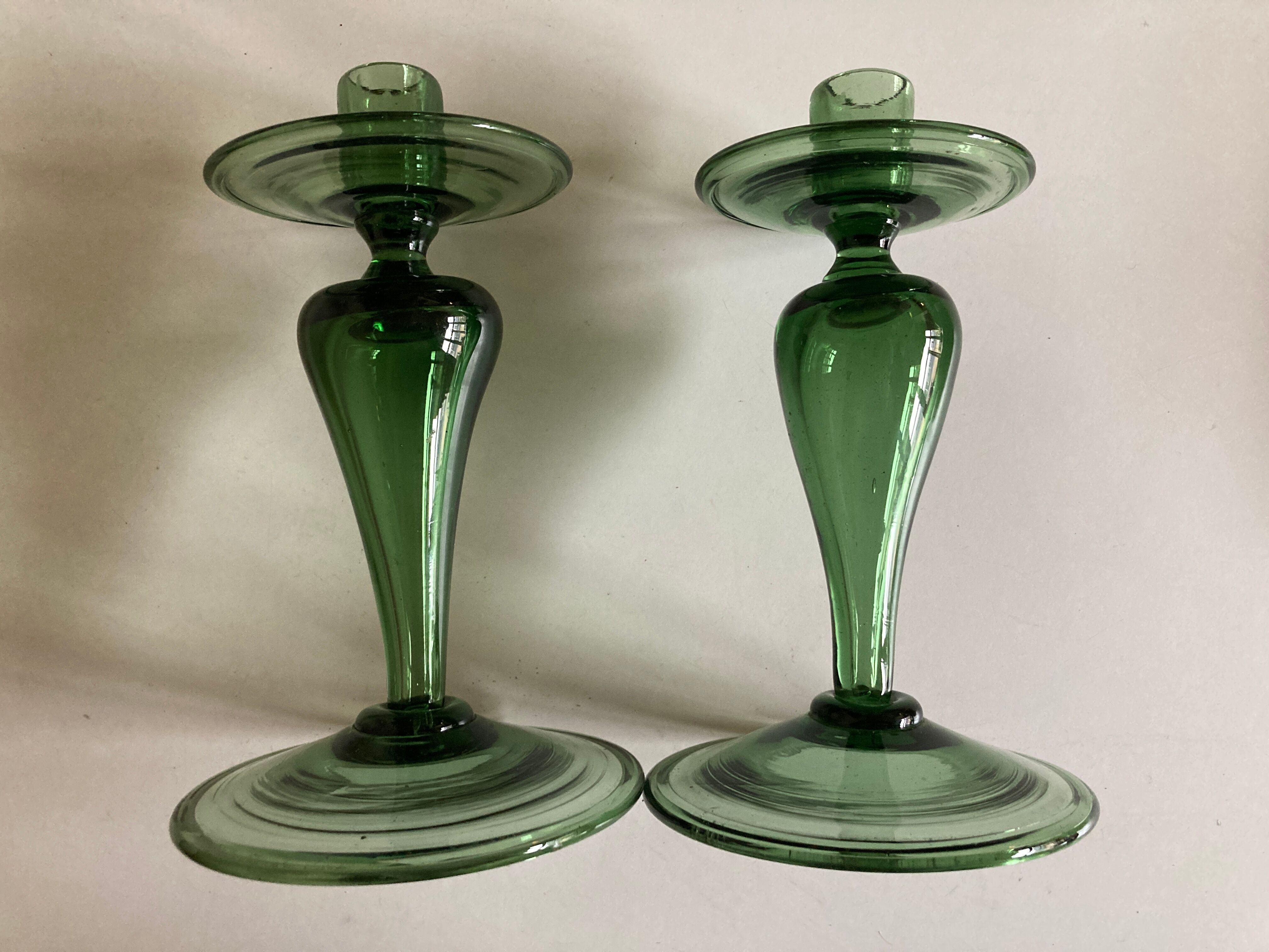 Pair of blown glass candlesticks 1960