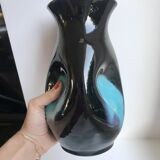 free-form design vase in black and blue ceramic from the 70s
