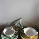 2 cups saucers Square Yellow Green Vintage