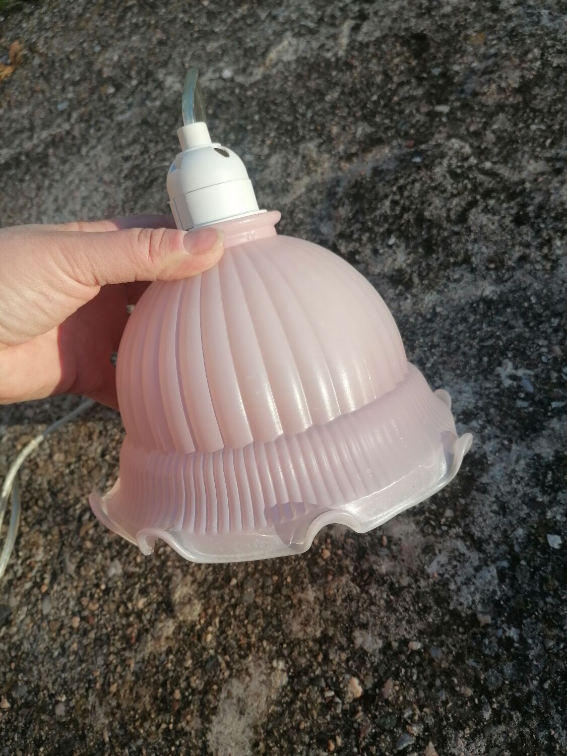 Vintage pink molded glass walker