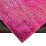 Handmade anatolian vintage 206 cm x 302 cm pink patchwork carpet