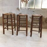 Set of 3 high straw stools