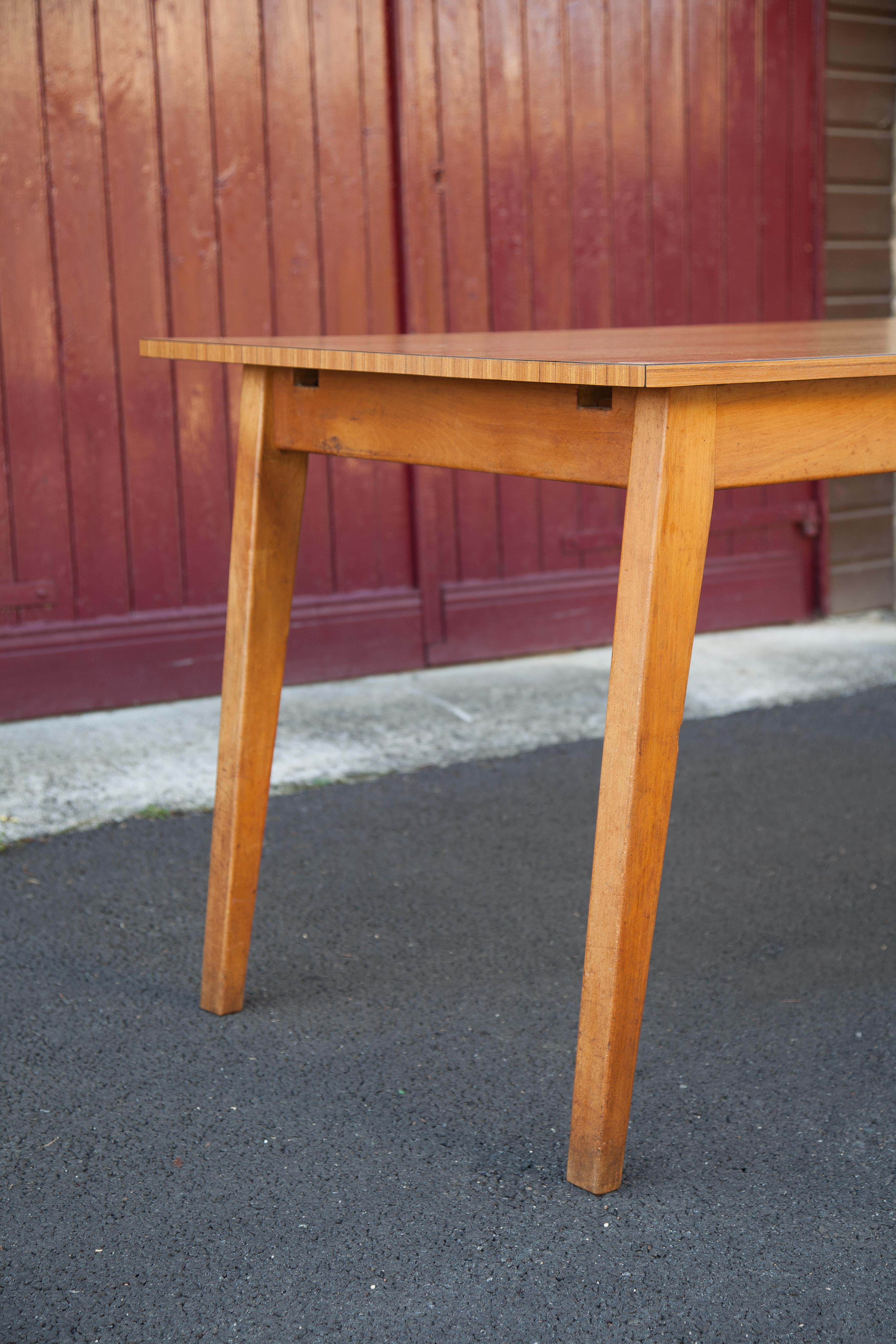 Antique dining table, wooden table and formica tray