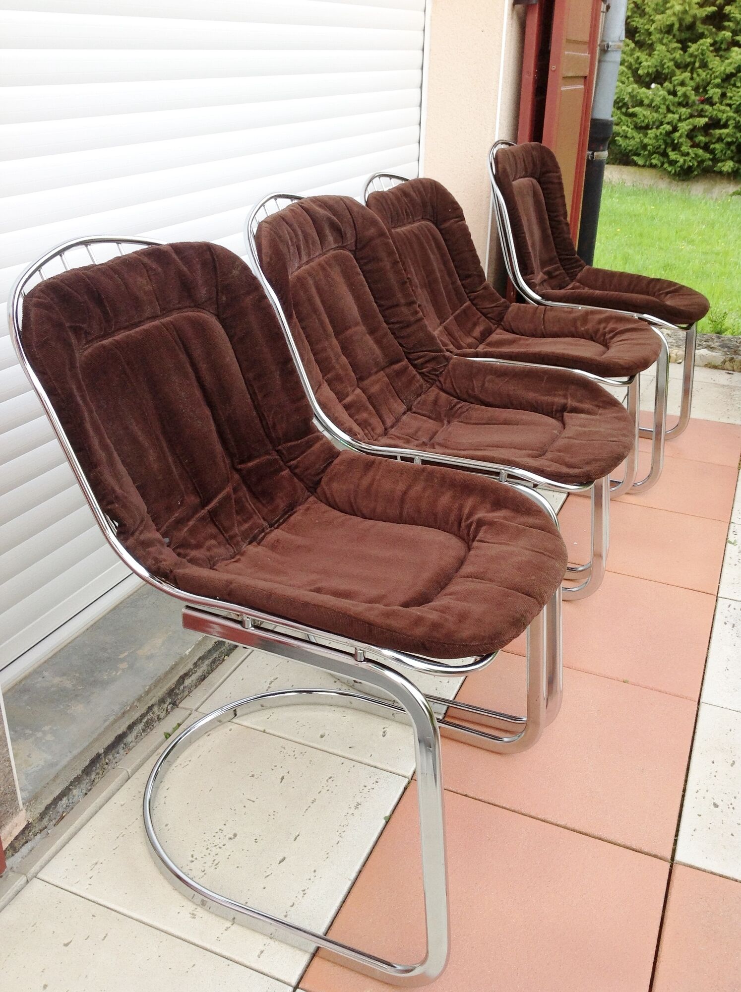 Set of four chrome metal wired chairs by Gastone Rinaldi / vintage 70s