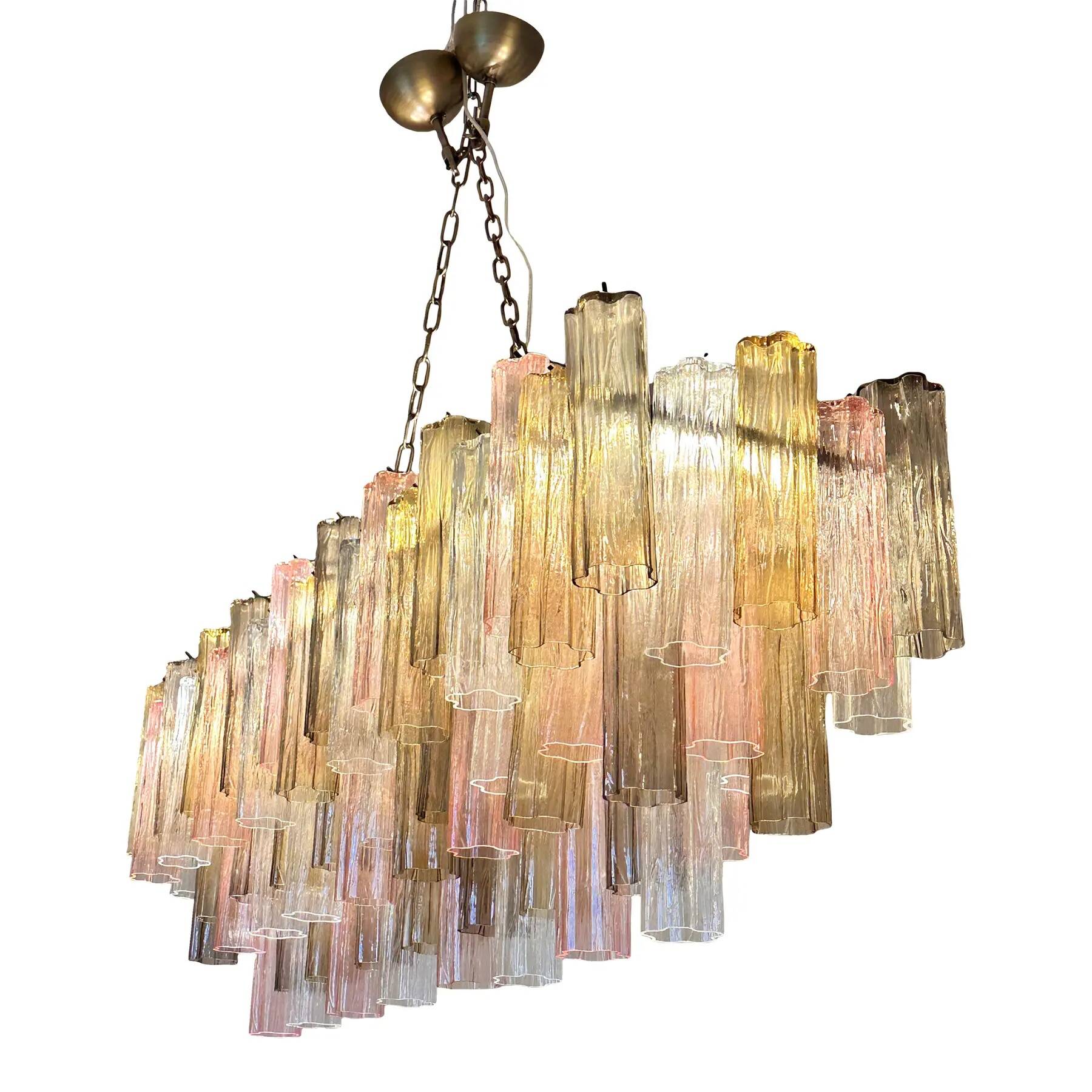 Contemporary Huge Rectangular "Tronchi" Murano Glass Burnished Chandelier
