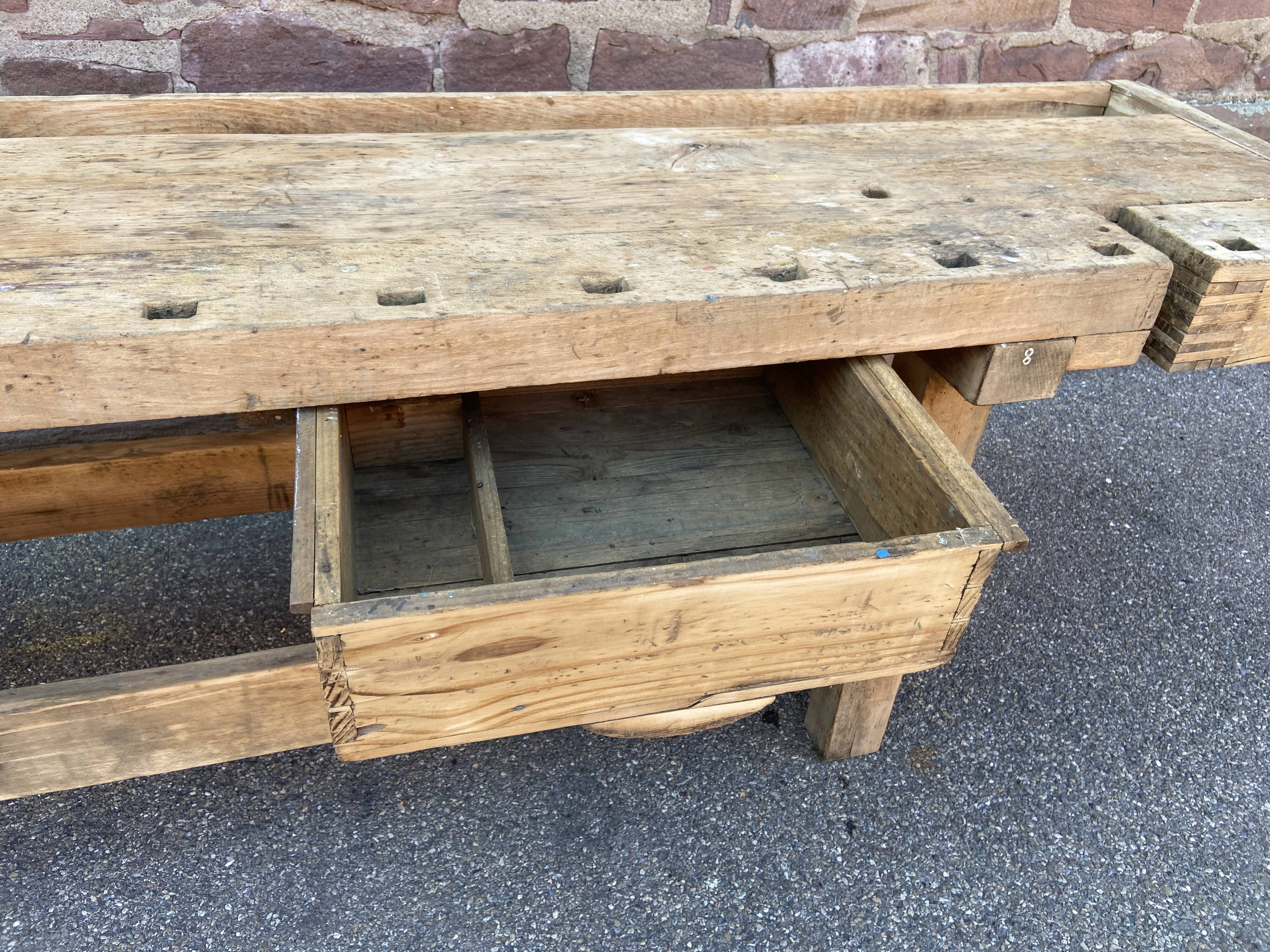 Industrial table Carpenter's workbench in natural raw wood vintage bohemian