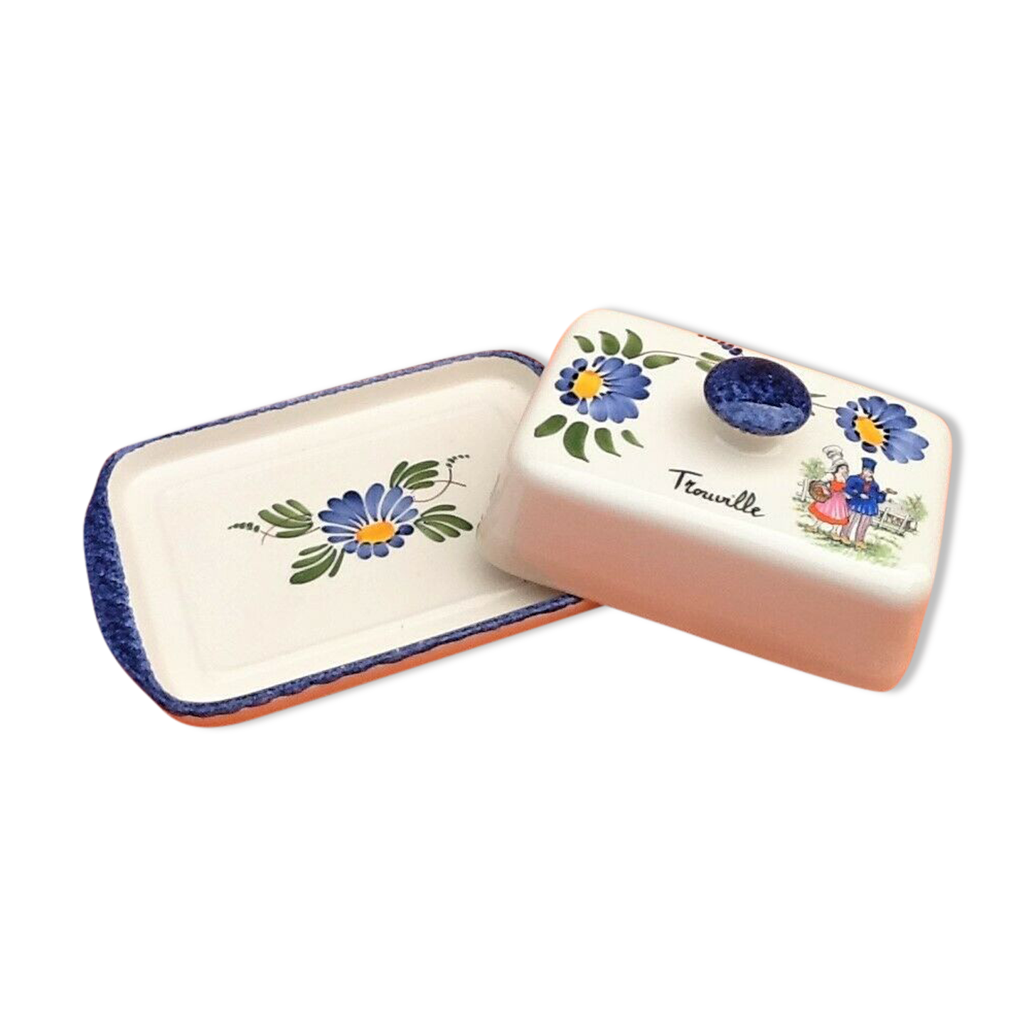 70s buttermaker with ceramic lid with floral decoration