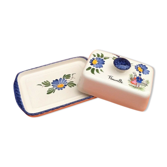 70s buttermaker with ceramic lid with floral decoration