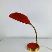 1950s desk lamp, red metal and brass