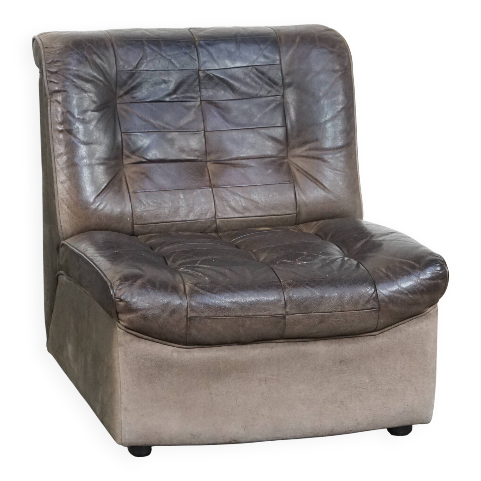 Fauteuil design vintage en cuir gris des années 1970