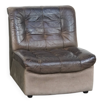 Fauteuil design vintage en cuir gris des années 1970