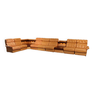 Stunning modular 1970s cognac leather sofa set
