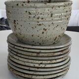 large sandstone salad bowl signed Tiffoche french vintage ceramic