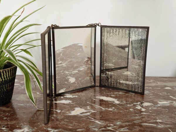 Miroir vintage 1920 triptyque de barbier