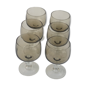 6 medium-sized wine glasses, two-tone, vintage France 1970