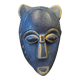 Masque africain en bois sculpté bleu et doré, oreilles de lion