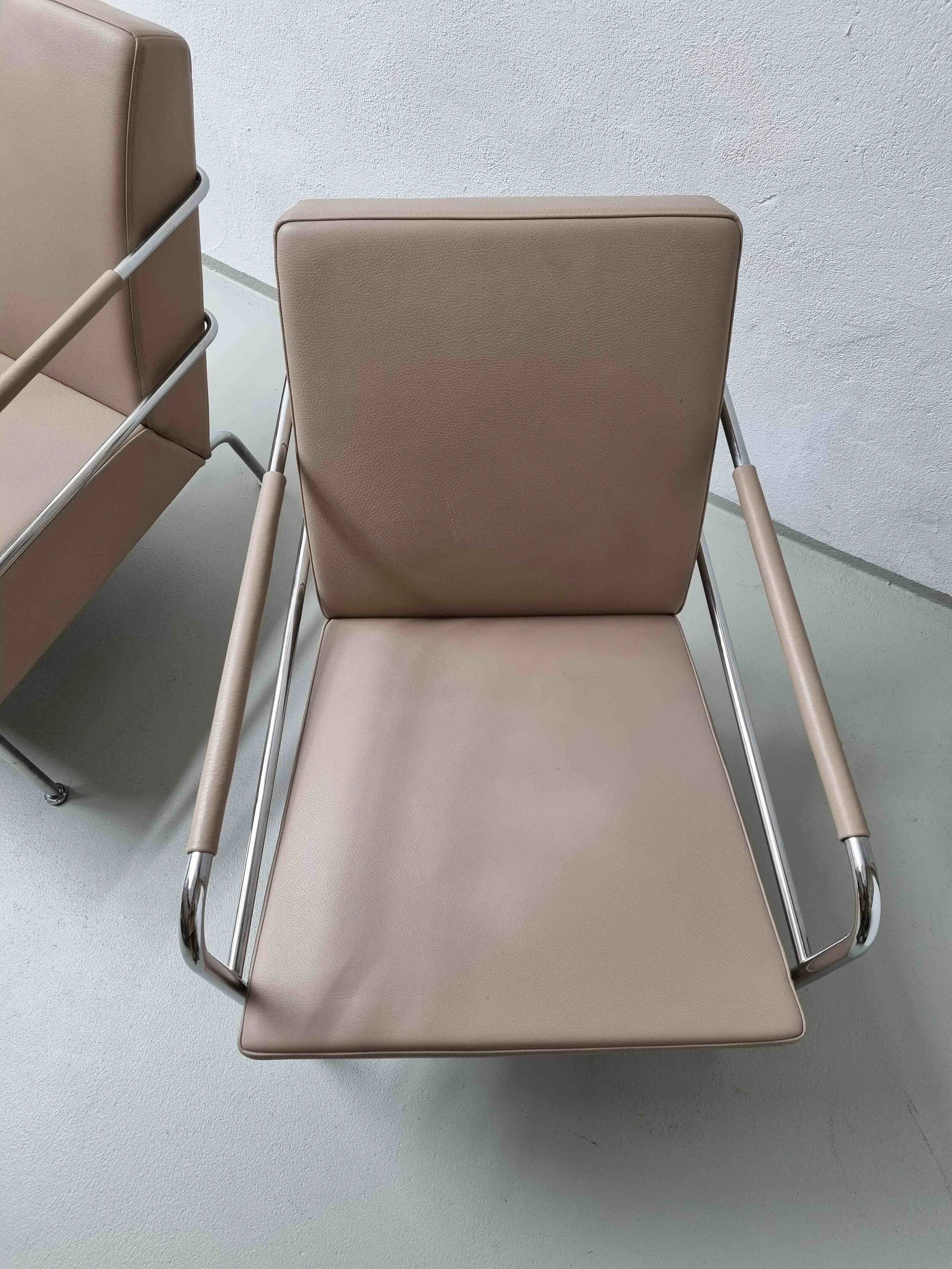 2 vintage nude leather "Cinema" easy chairs by Gunilla Allard for Lammhults | 1990s
