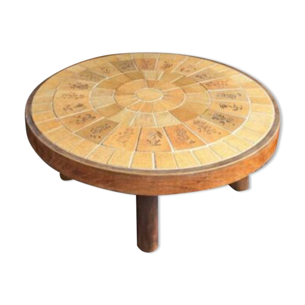 rare table basse ''ronde'' Vallauris par Raymonde Leduc.