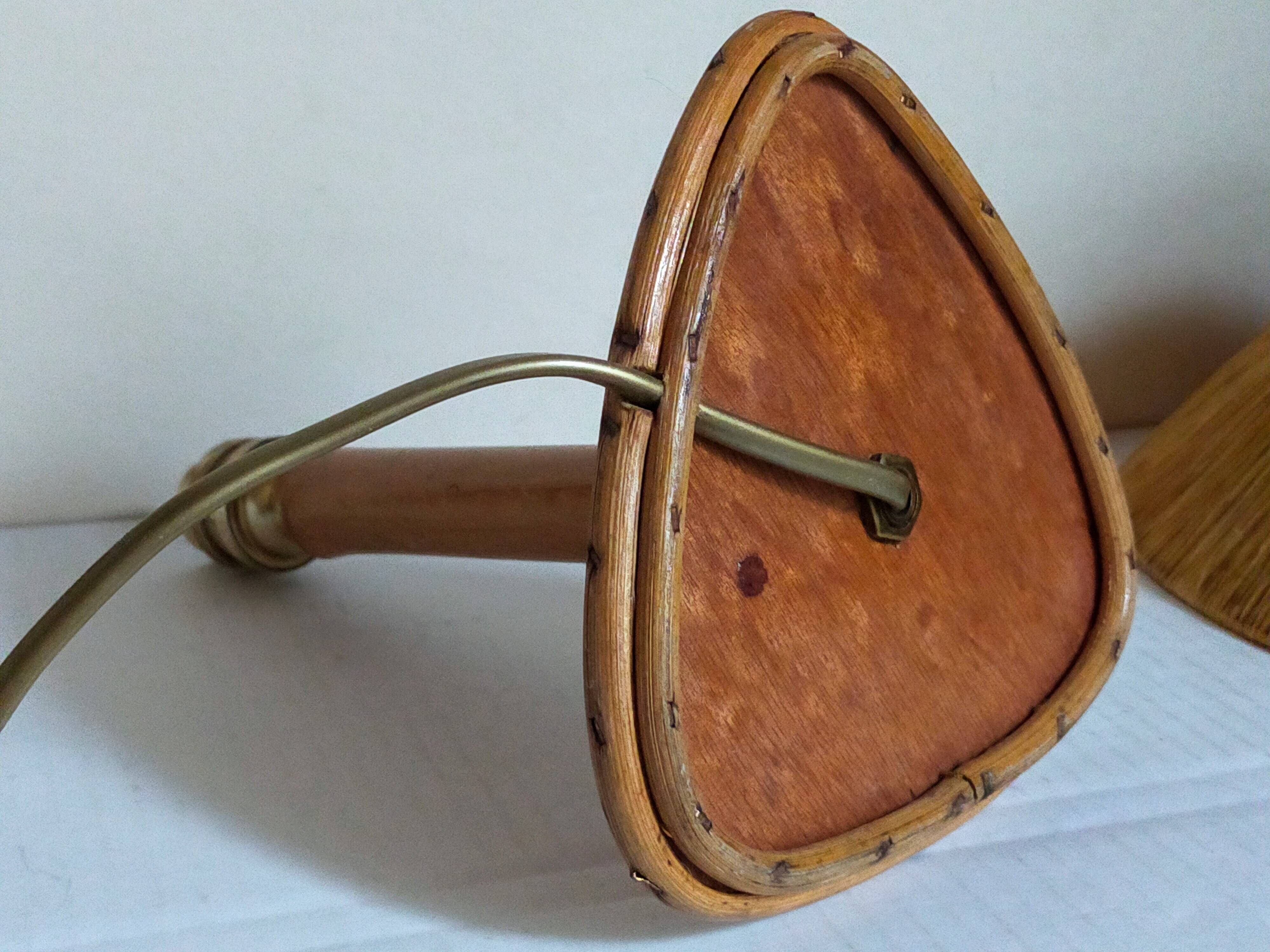 Table lamp in wood and rattan, 50s raffia lampshade