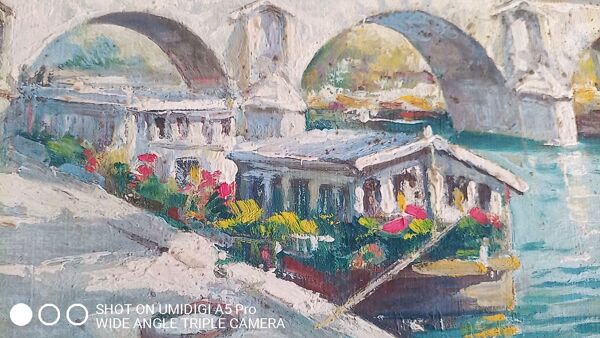 Huile sur carton - 35 x 27 cm - pont à paris 1937 Edouard Leverd (1881-1950)