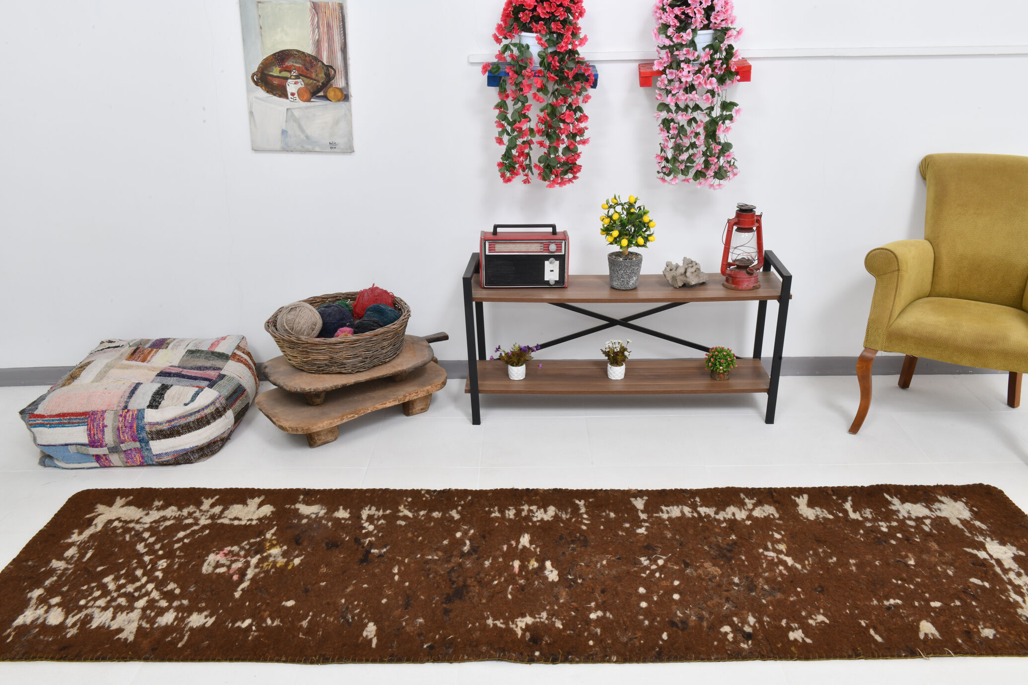 3x10 neutal brown felt vintage runner rug,85x307cm