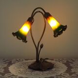 Vintage Bronze Effect Metal Lily Pad Double Light Table Lamp Tulip Shades