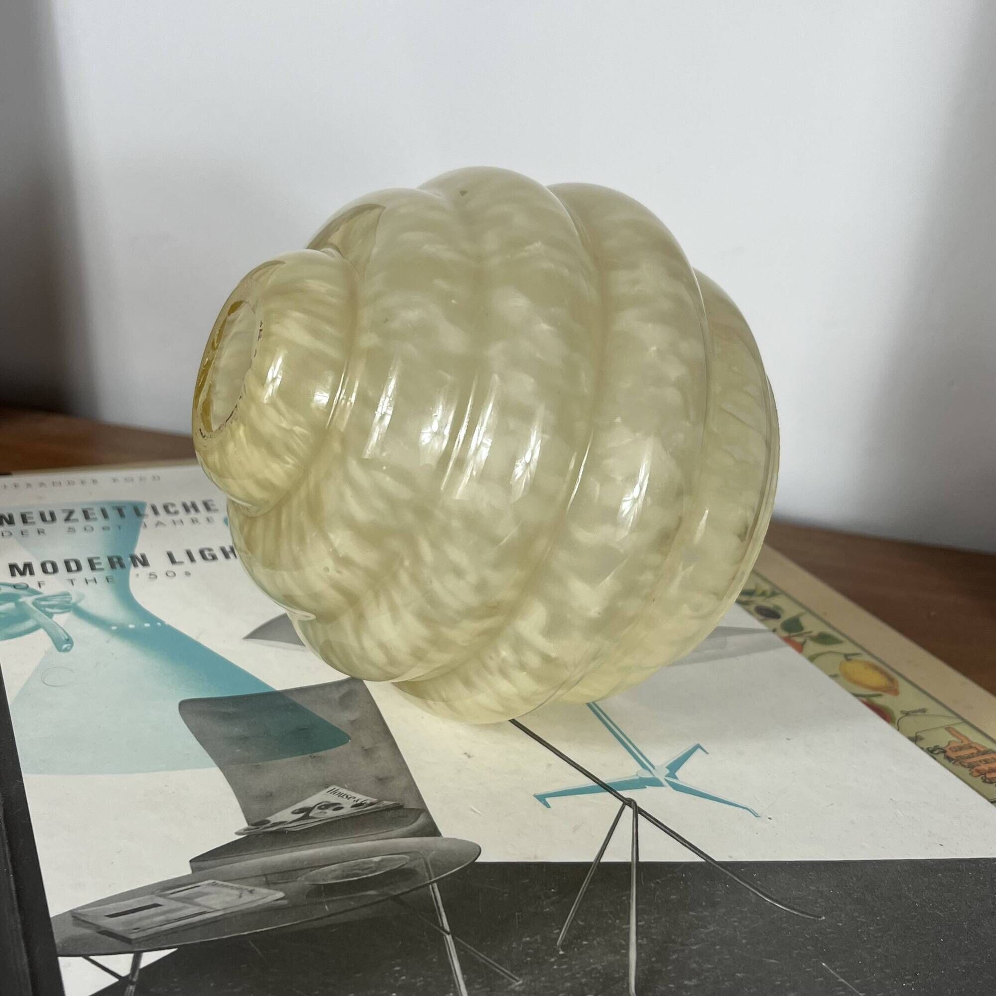 Pale yellow Art Deco speckled glass globe Clichy