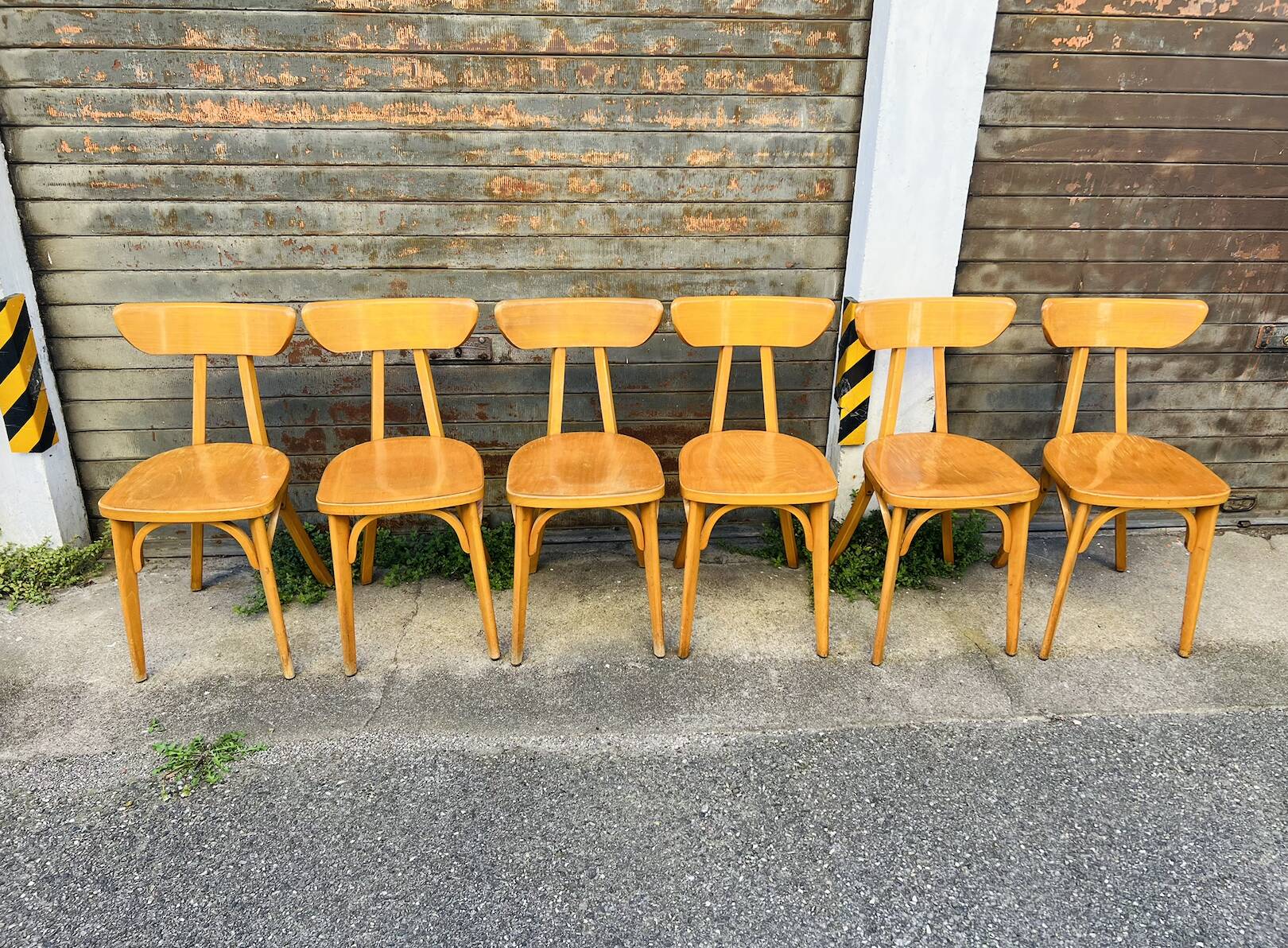 (Lot) 6 Bistro Chairs Lutherma Banana (Light Oak)