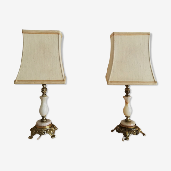 Pair hollywood regency marble bedside table lamps