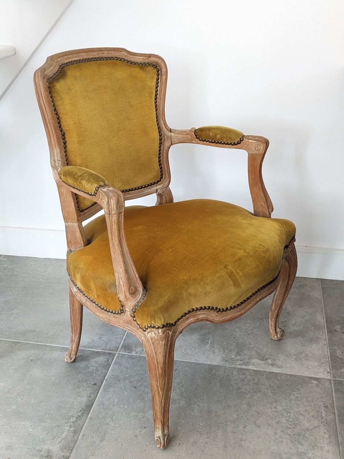 Vintage velvet convertible armchair mustard yellow