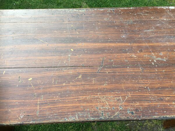 Table de ferme ancienne en chêne peinte faux bois peinture ancienne.