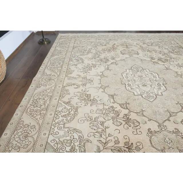1970s Vintage Persian Handmade Wool Cotton Orange Area Rug 290x372