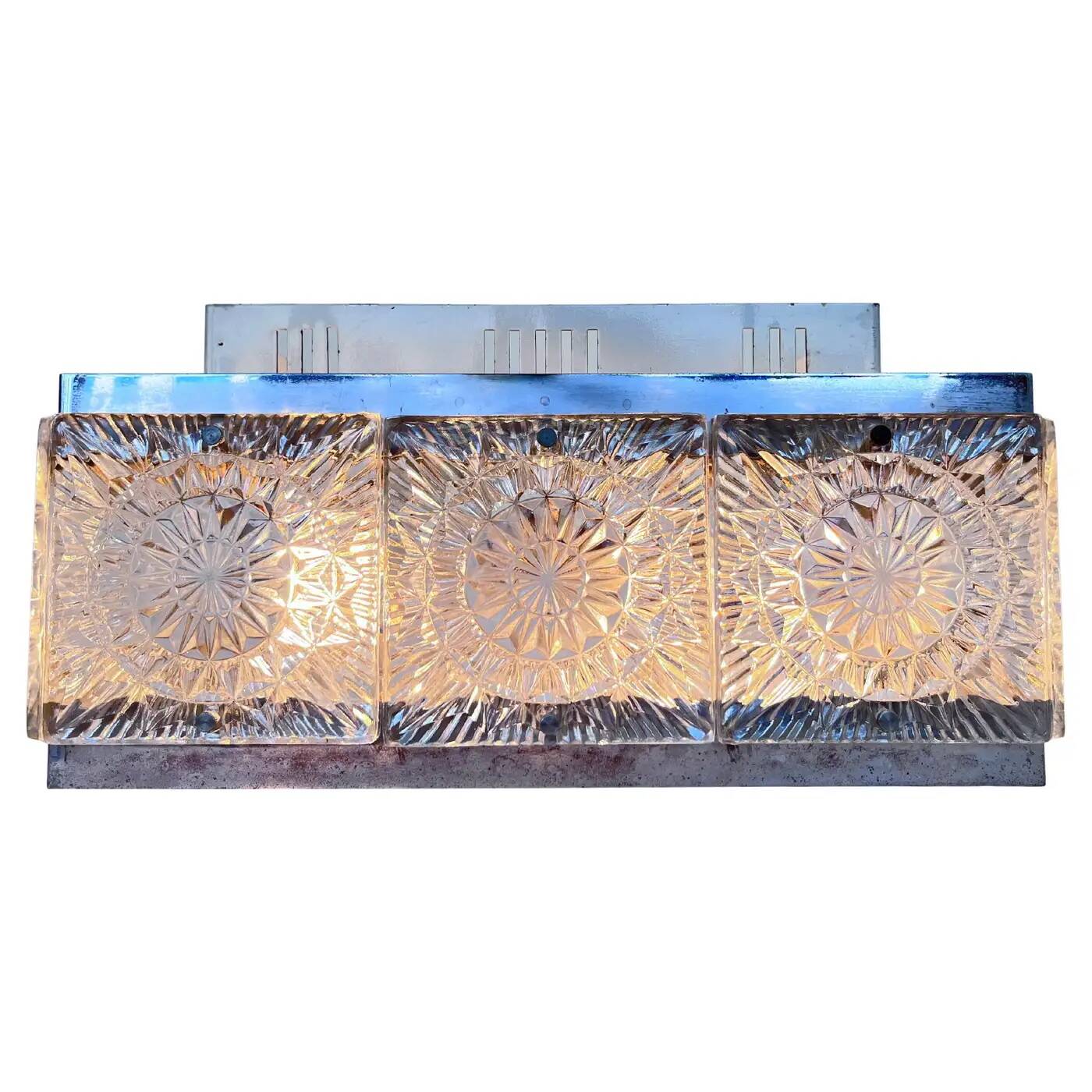 Rare glass flush mount by Kamenicky Senov, 1970s / Czechoslovakia