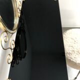 Coiffeuse laiton , verre et plastique noirs avec son tabouret moumoute