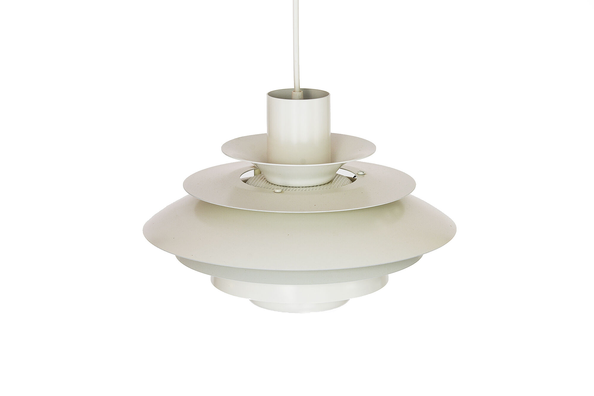 Pendant light with white powder coating from "Superlight", Denmark 1970s