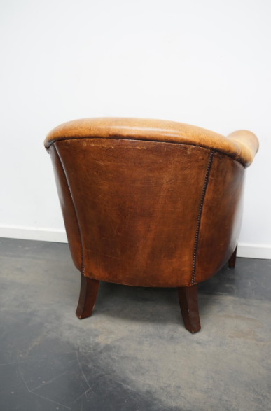 Fauteuil club vintage en cuir couleur cognac Pays-Bas