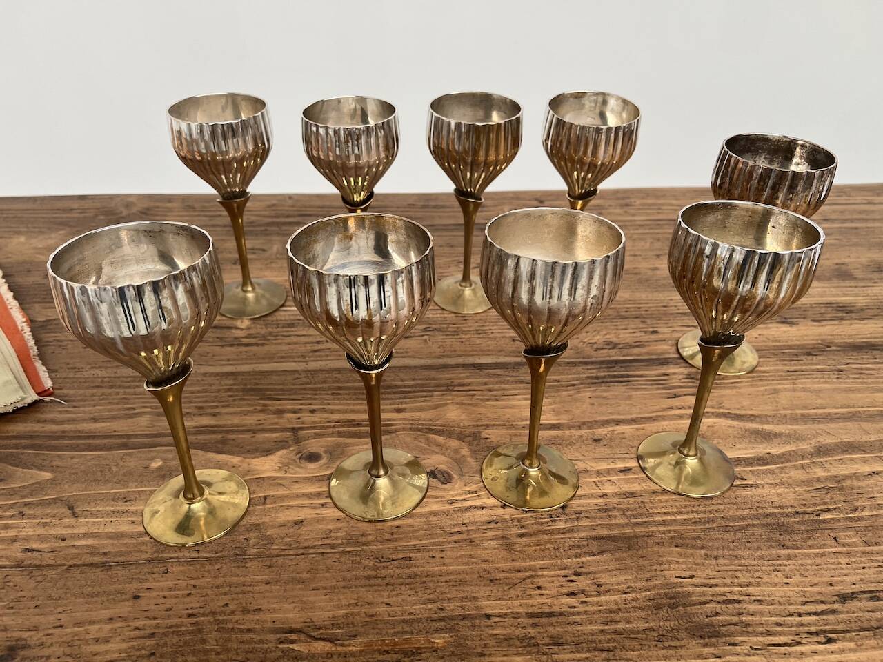 9 old glasses in silver metal and brass