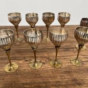 9 old glasses in silver metal and brass