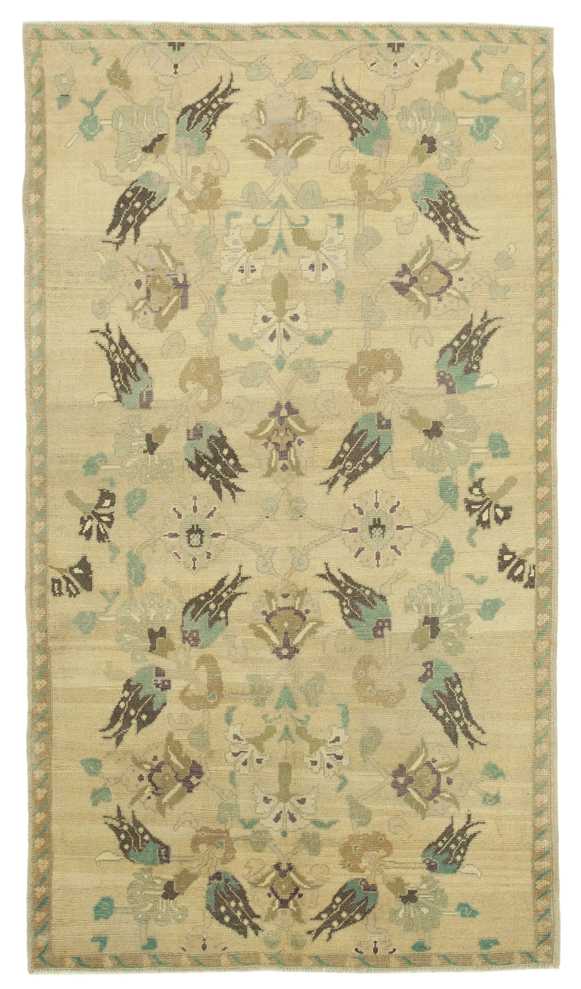 1960s Handmade Rustic Oriental Beige Carpet 156 cm x 277 cm