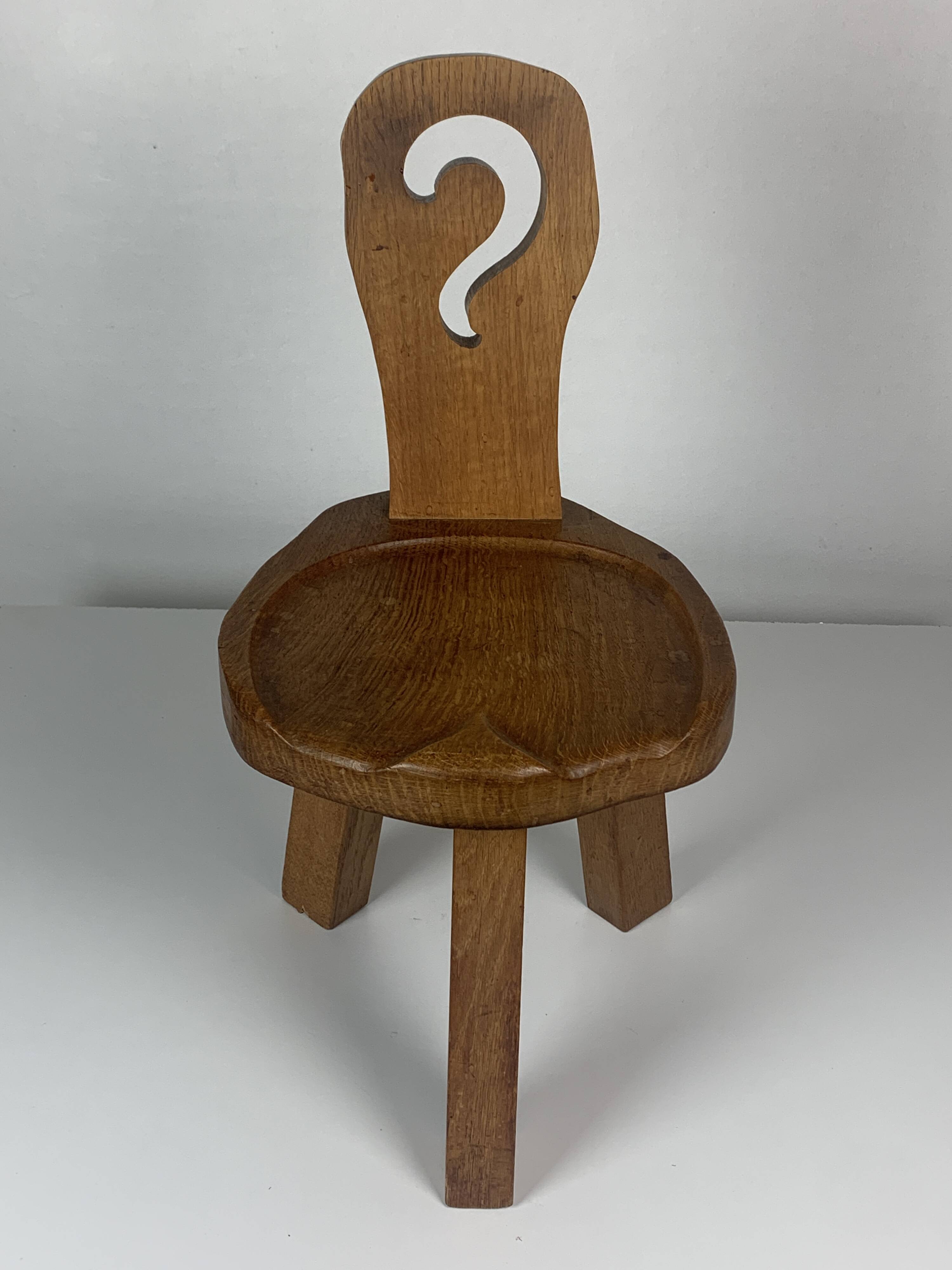 Sculptural Brutalist Chunky Tripod Stool in Oak, 1960s