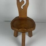 Sculptural Brutalist Chunky Tripod Stool in Oak, 1960s