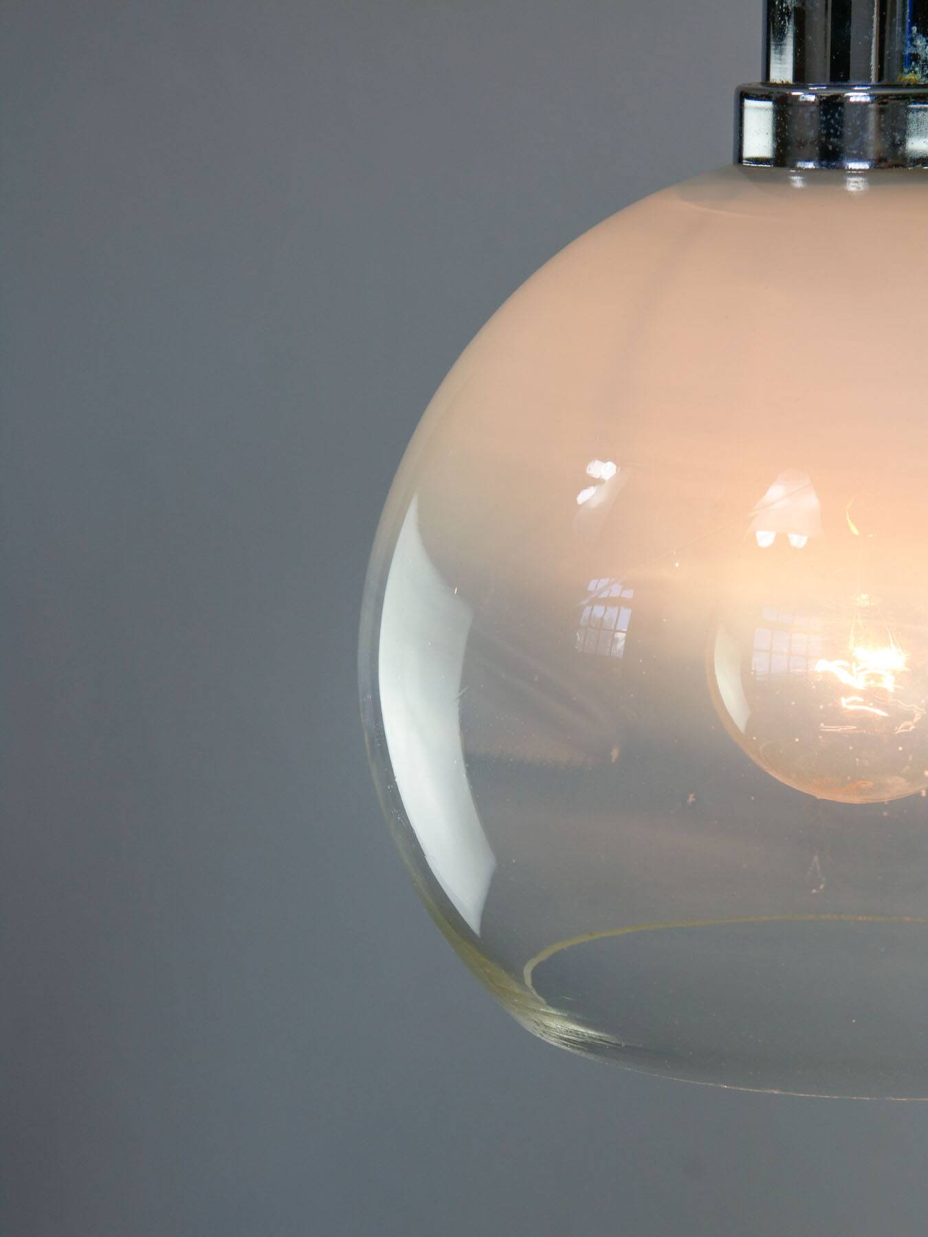Vintage Italian Chrome and Glass Pendant Lamp