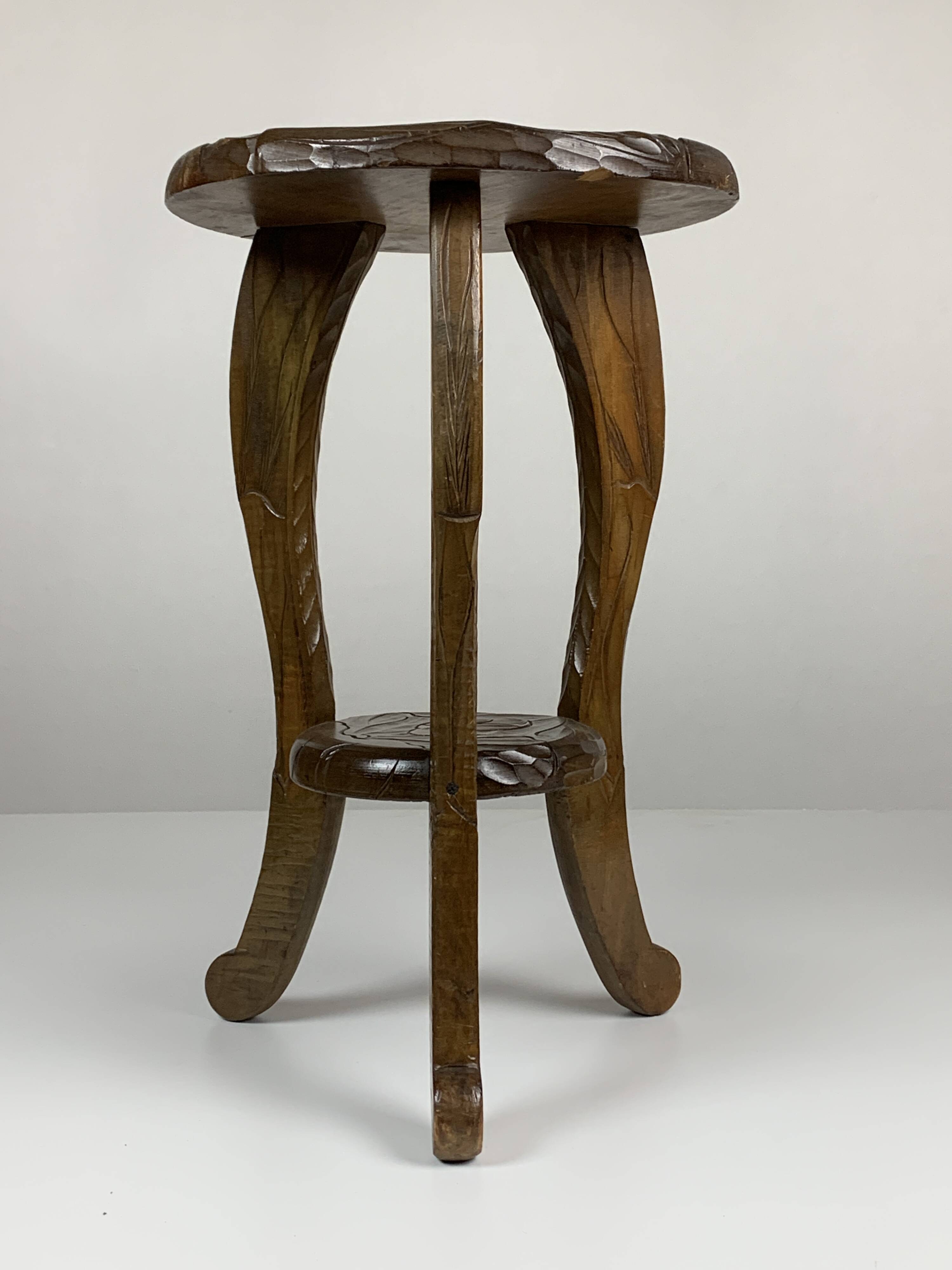 Arts & Crafts Japanese Hand Carved Side Table for Liberty London, 1905