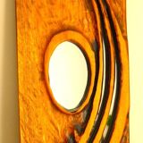 Carved wooden mirror, signed P. Guallino, "le passage", brutalist design from the 80s