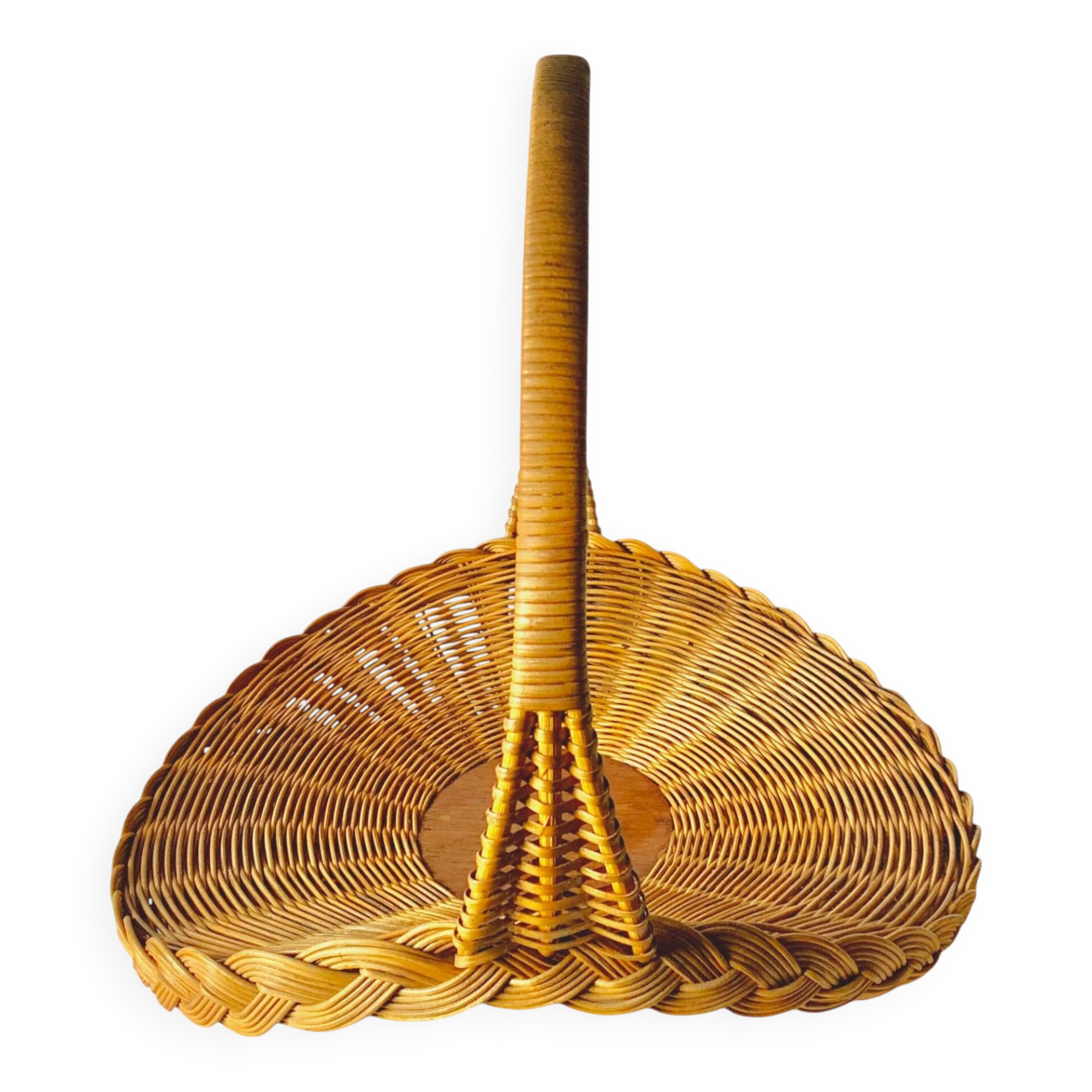 Antique large round wicker and bamboo presentation basket - diameter: 59 cm