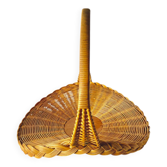 Old large round wicker and bamboo presentation basket - diameter: 59 cm