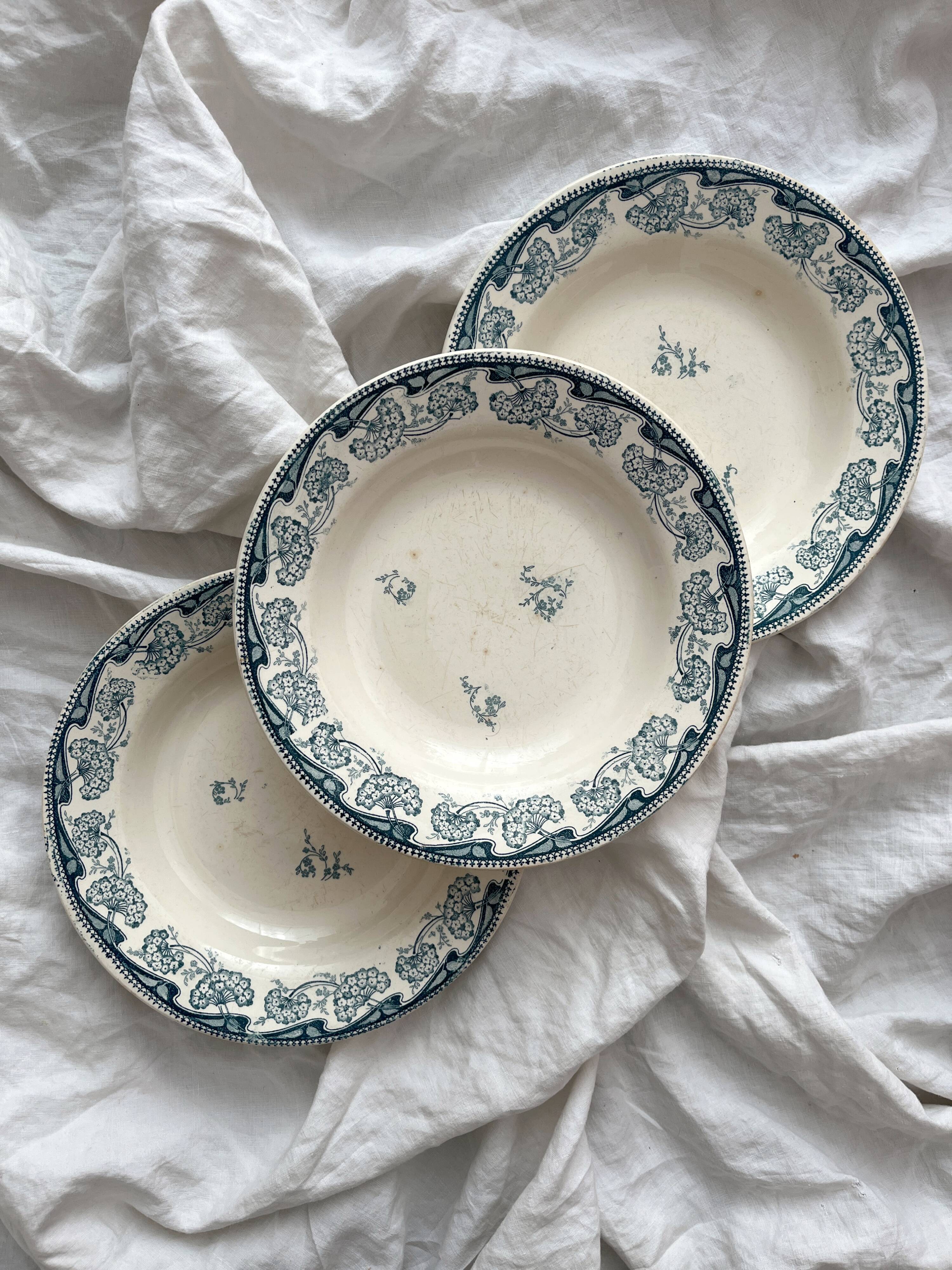 3 ironstone soup plates "Milan" Creil and Montereau