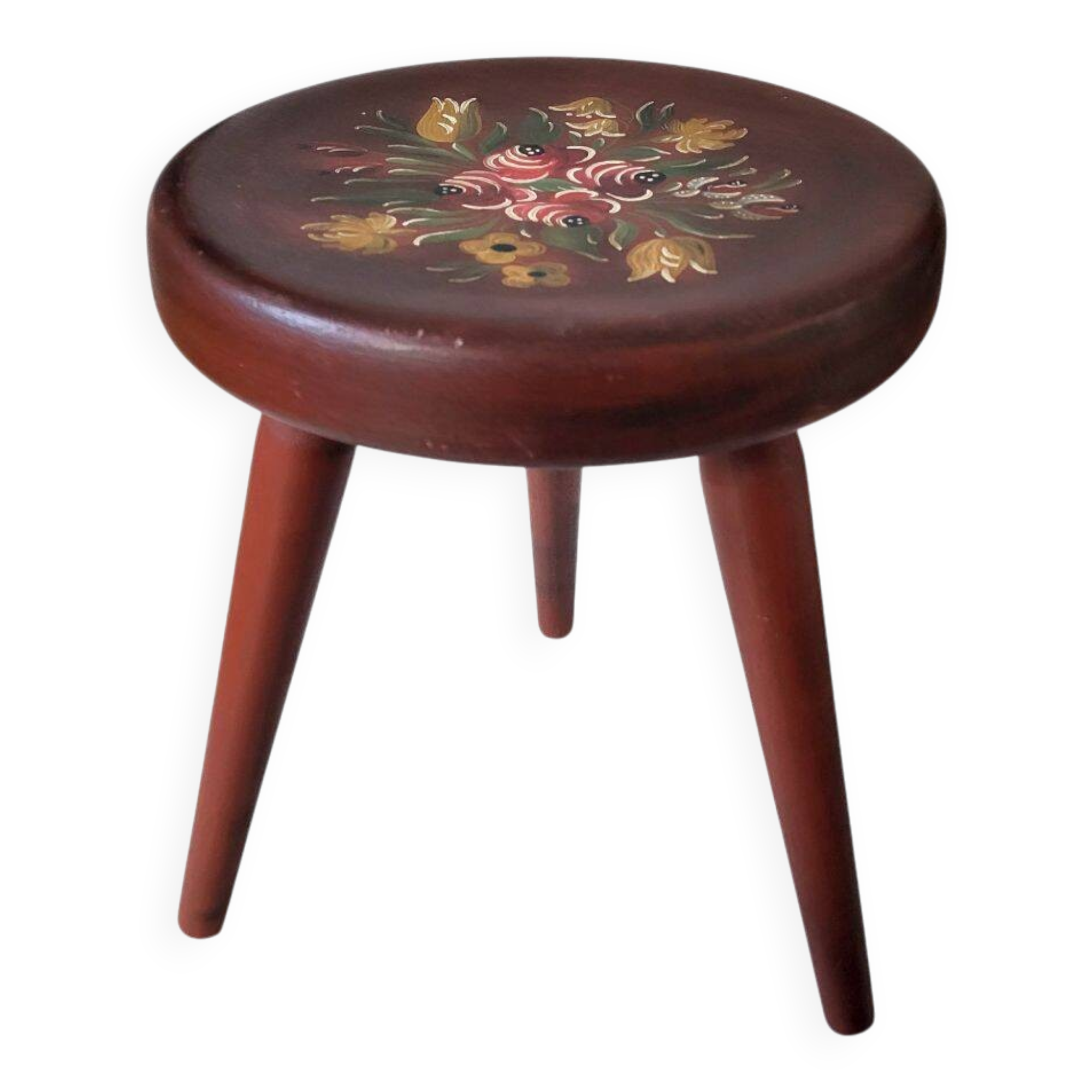 Vintage Painted Wooden Tripod Stool