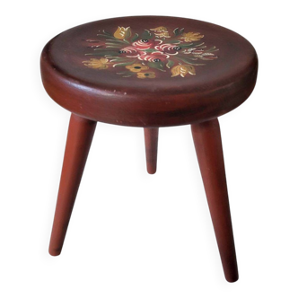 Vintage Painted Wooden Tripod Stool